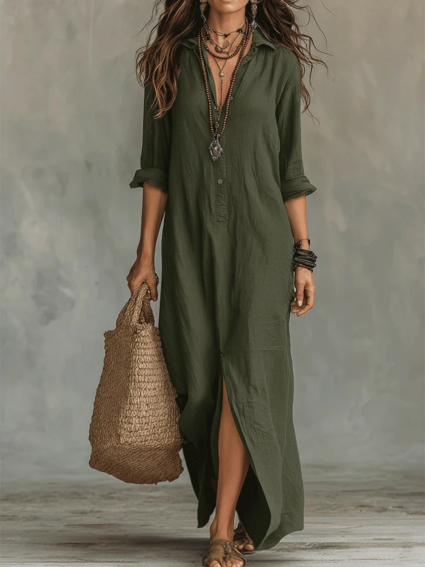 Soline | Women's Long Button-Front Maxi Dress - image 7