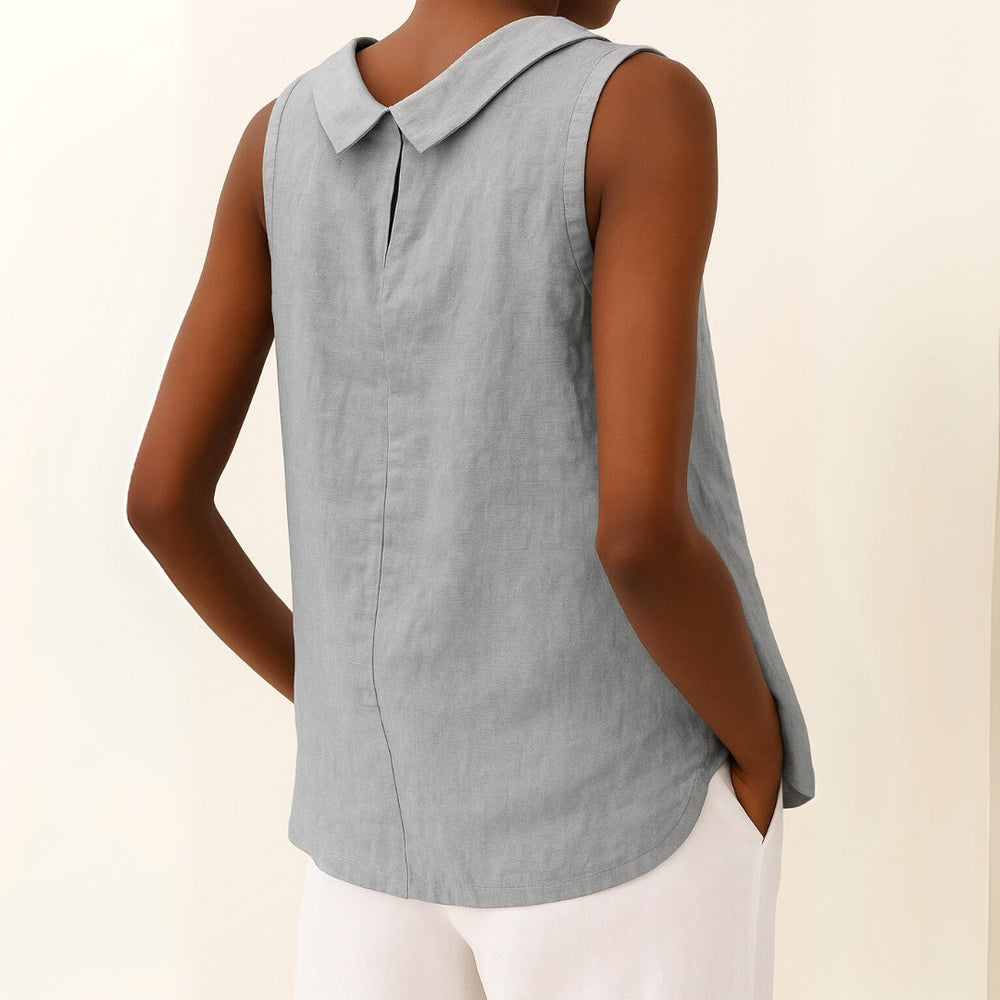 Sophia | Women's Sleeveless Roll Collar Top - Beige