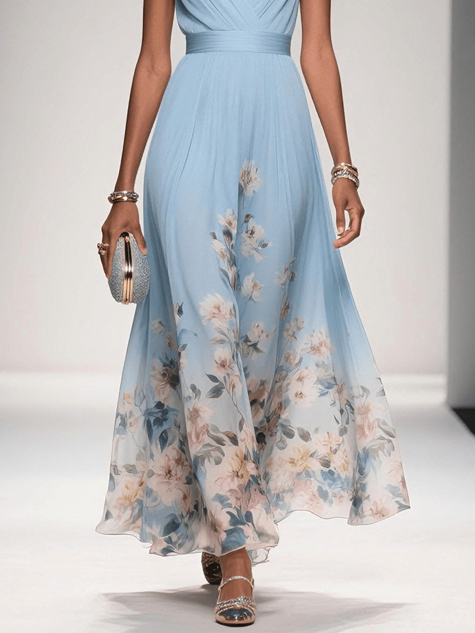 Sophie | Women's Floral V-Neck Midi Dress, A-Line Wedding Guest Dress | The Shrader Sisters