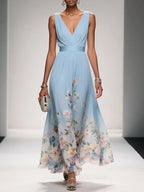 Sophie | Women's Floral V-Neck Midi Dress, A-Line Wedding Guest Dress | The Shrader Sisters