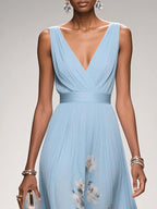 Sophie | Women's Floral V-Neck Midi Dress, A-Line Wedding Guest Dress | The Shrader Sisters