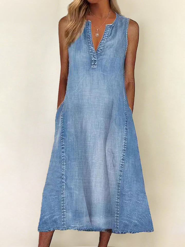 Jennifer | Sleeveless Denim Dress with V-Neck