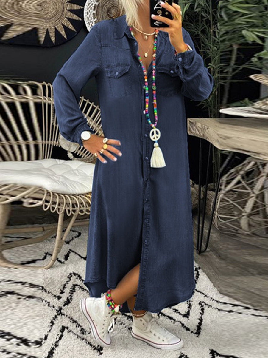 Helen | Elegant Casual Long Denim Shirt Dress