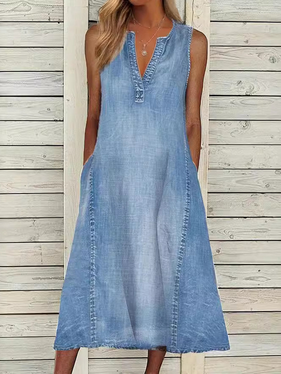 Jennifer | Sleeveless Denim Dress with V-Neck