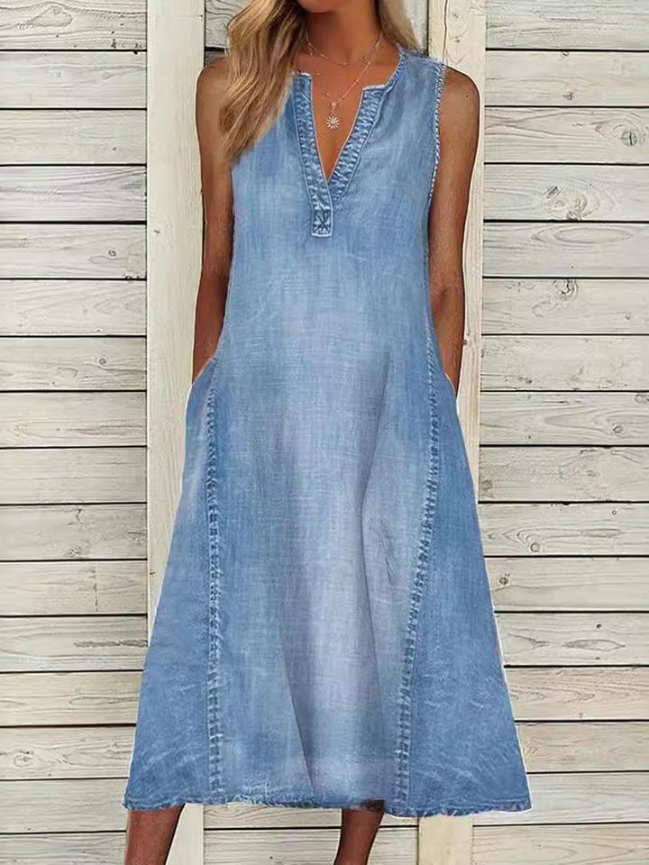Jennifer | Sleeveless Denim Dress with V-Neck