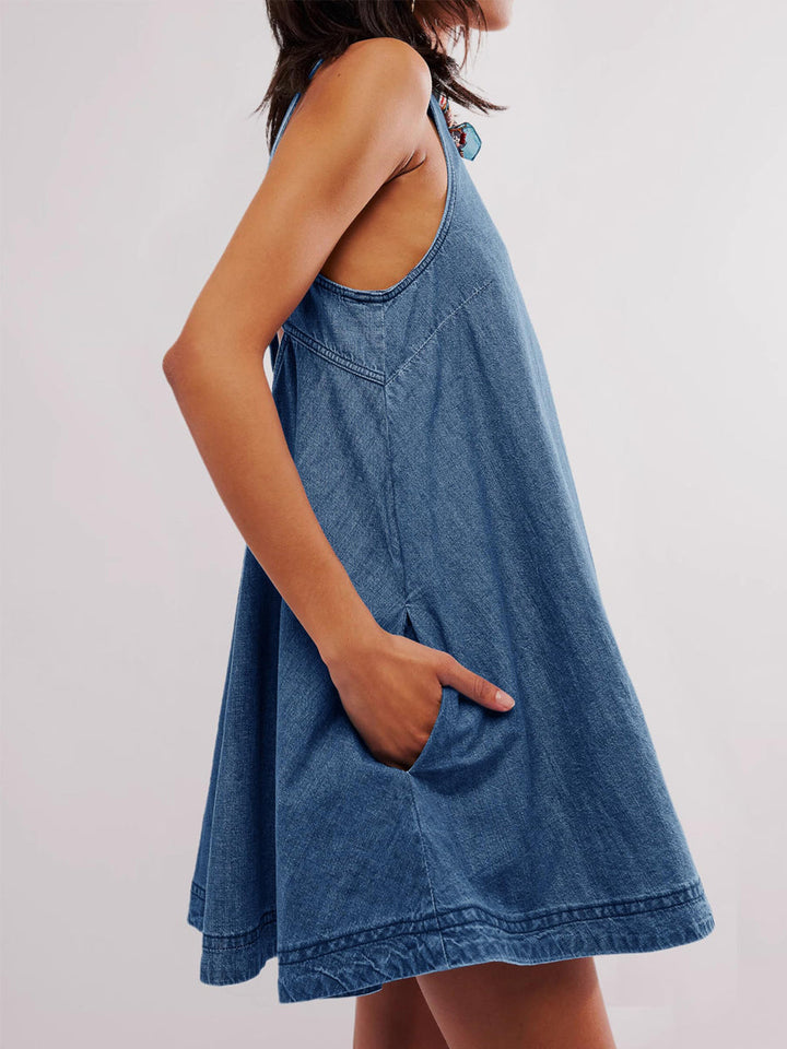 Nancy | Sleeveless Mini Denim Dress with Open Back