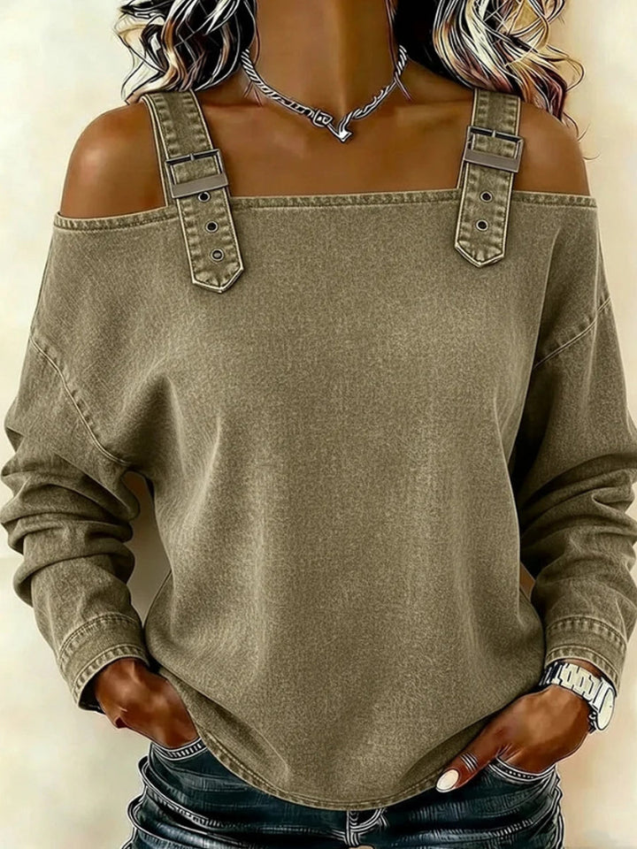 Sandra | Long Sleeve Off-Shoulder Denim Top