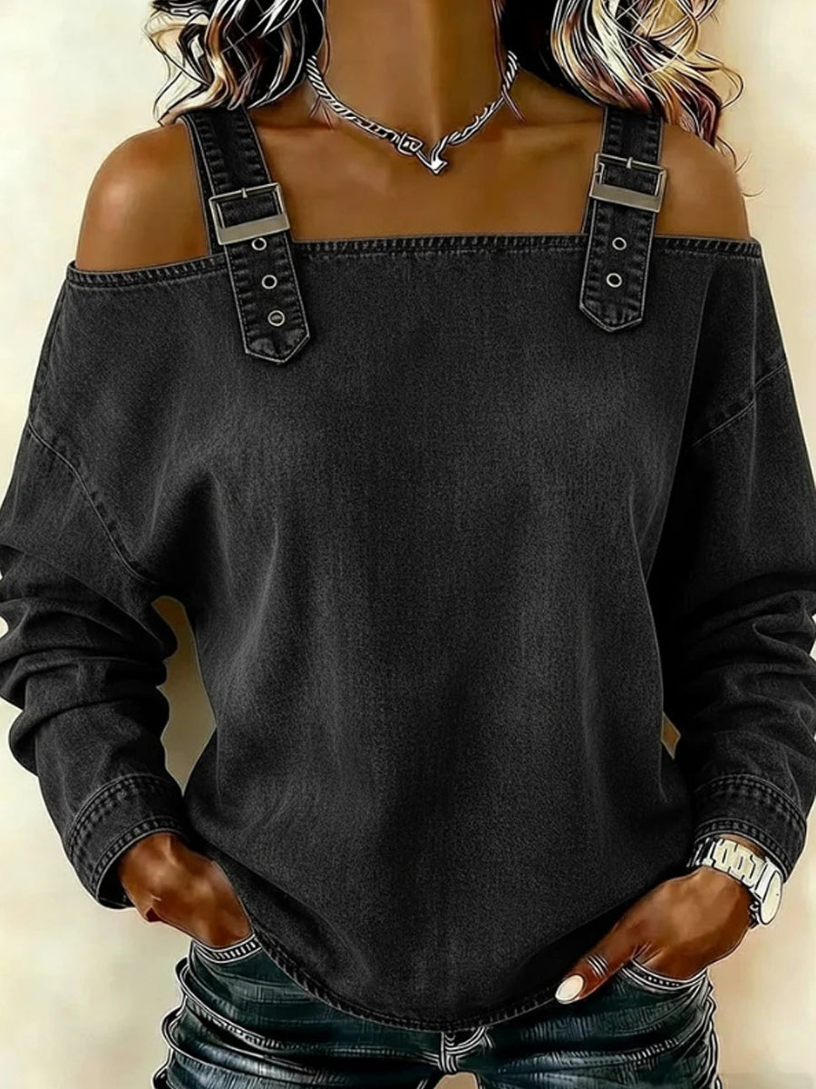 Sandra | Long Sleeve Off-Shoulder Denim Top