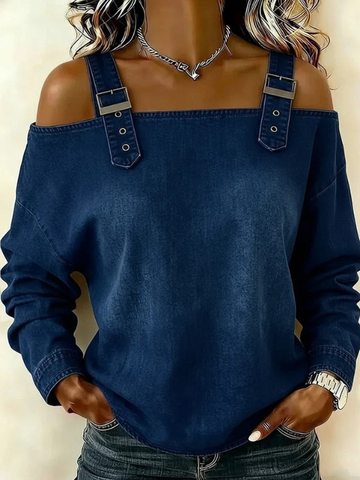 Sandra | Long Sleeve Off-Shoulder Denim Top