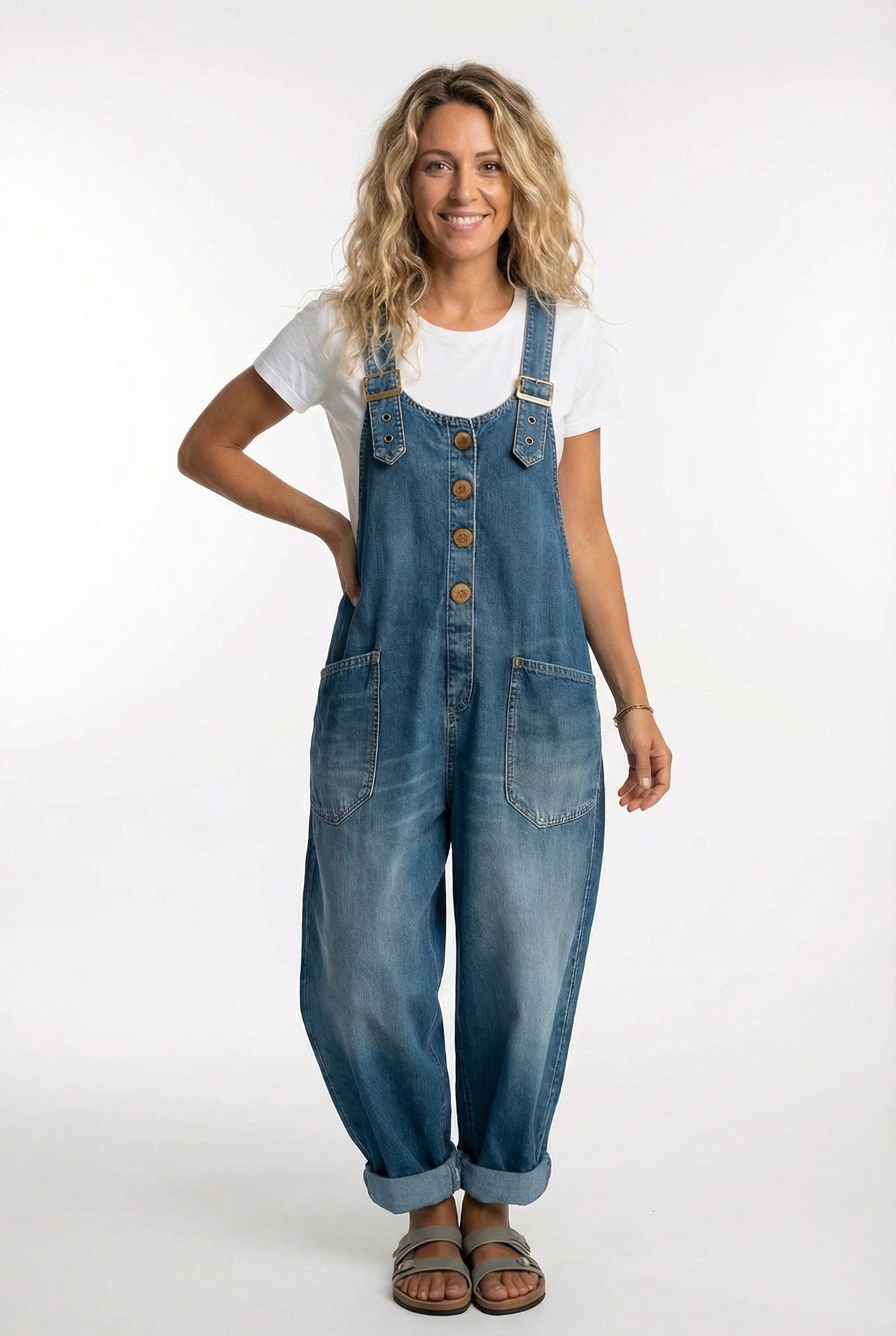 Stella | Women's Adjustable Buckle Denim Overalls, Relaxed Summer Outfit for Holidays and Everyday Wear, Relaxed Summer Outfit for Holidays and Everyday Wear - image 1