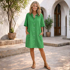 Stella | Women's Casual Shirt Dress, Flattering Summer Dress for Holidays and Everyday Wear, Flattering Summer Dress for Holidays and Everyday Wear - Green