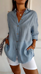 Stella | Women's Cotton Relaxed Button-Up Blouse, Lightweight Summer Top for Holidays and Casual Wear, Lightweight Summer Top for Holidays and Casual Wear - image 1