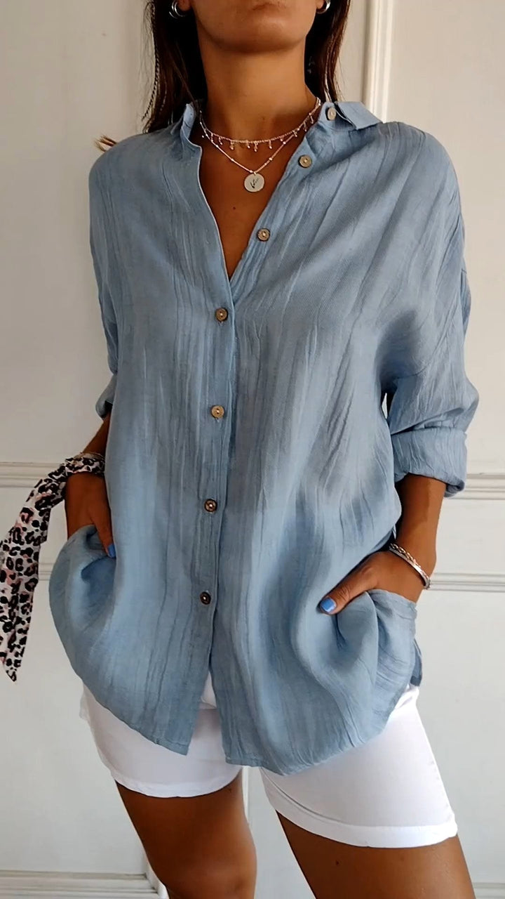 Stella | Women's Cotton Relaxed Button-Up Blouse - image 1