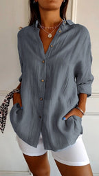 Stella | Women's Cotton Relaxed Button-Up Blouse, Lightweight Summer Top for Holidays and Casual Wear, Lightweight Summer Top for Holidays and Casual Wear - image 10