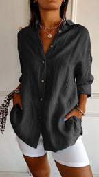 Stella | Women's Cotton Relaxed Button-Up Blouse, Lightweight Summer Top for Holidays and Casual Wear, Lightweight Summer Top for Holidays and Casual Wear - image 11