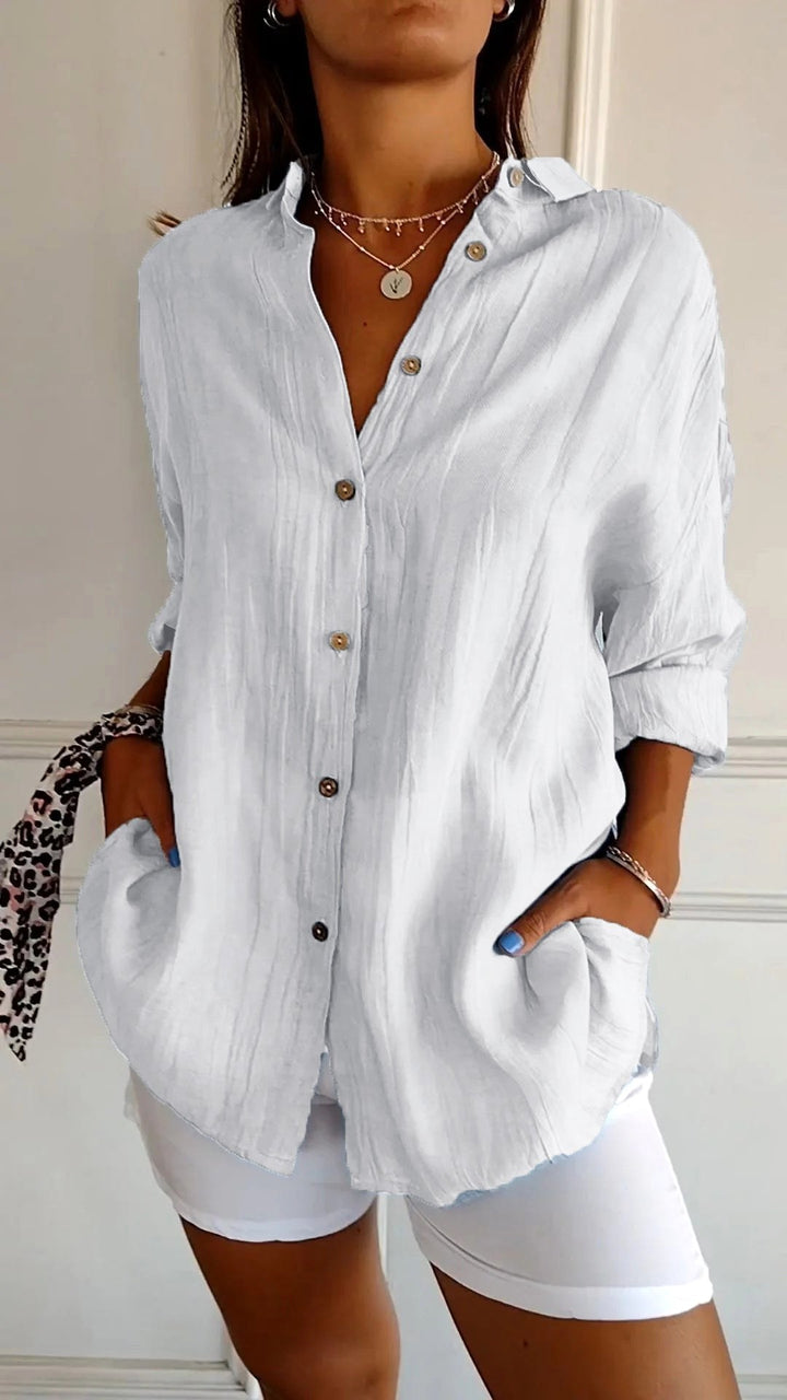 Stella | Women's Cotton Relaxed Button-Up Blouse - image 12