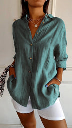 Stella | Women's Cotton Relaxed Button-Up Blouse, Lightweight Summer Top for Holidays and Casual Wear, Lightweight Summer Top for Holidays and Casual Wear - image 6