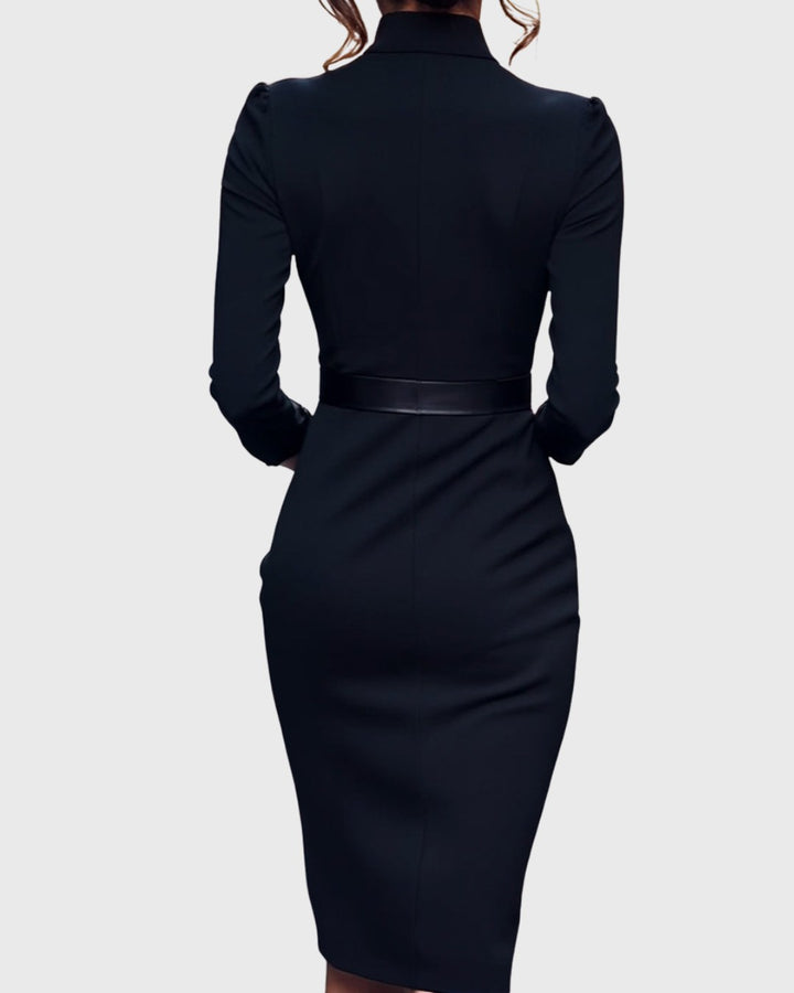 Stella | Women's Mock Wrap Midi Dress with Belt - Red