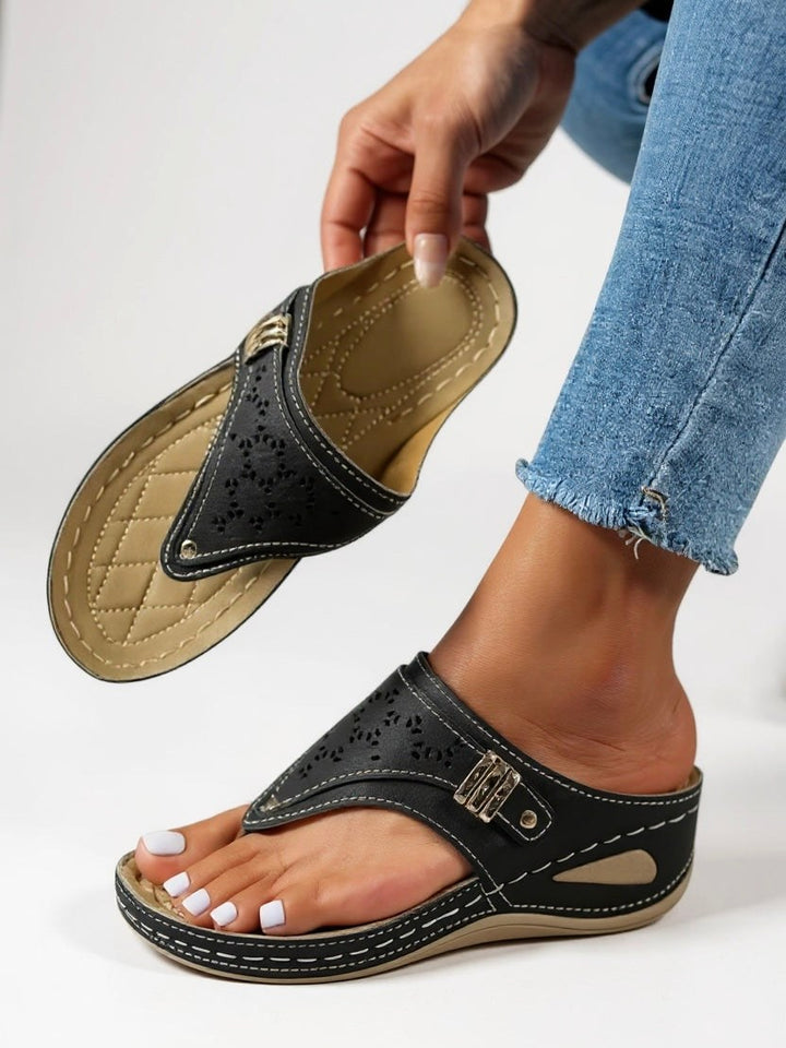 Summer | Women's Orthopedic Open Toe Thong Slide Sandals - Black