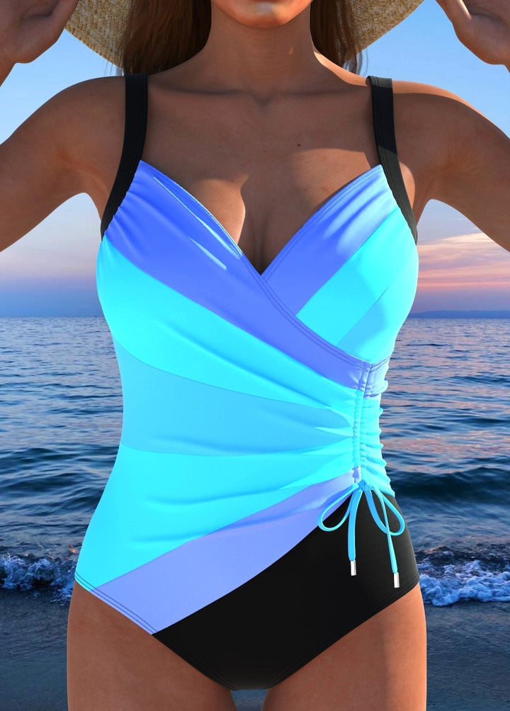Susan | Women's Surplice Swimsuit with Colorful Print - Pink