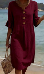 Tahlia | Women's Cotton-Linen Shirt Dress, Button-Front Flutter-Sleeve Dress | The Shrader Sisters