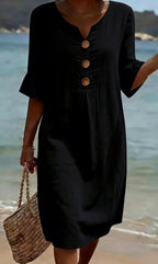 Tahlia | Women's Cotton-Linen Shirt Dress, Button-Front Flutter-Sleeve Dress | The Shrader Sisters