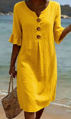 Tahlia | Women's Cotton-Linen Shirt Dress, Button-Front Flutter-Sleeve Dress | The Shrader Sisters