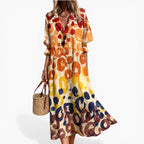Tahlia | Women's Relaxed Shirt Dress with Bold Print, Button-Front Day Dress | The Shrader Sisters | Naranja