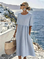 Tahlia | Women's Striped Midi Dress, Relaxed Flowing Summer Dress | The Shrader Sisters