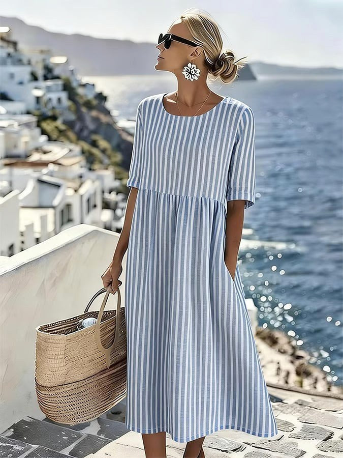 Tahlia | Women's Striped Midi Dress, Relaxed Flowing Summer Dress | The Shrader Sisters