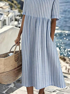 Tahlia | Women's Striped Midi Dress, Relaxed Flowing Summer Dress | The Shrader Sisters