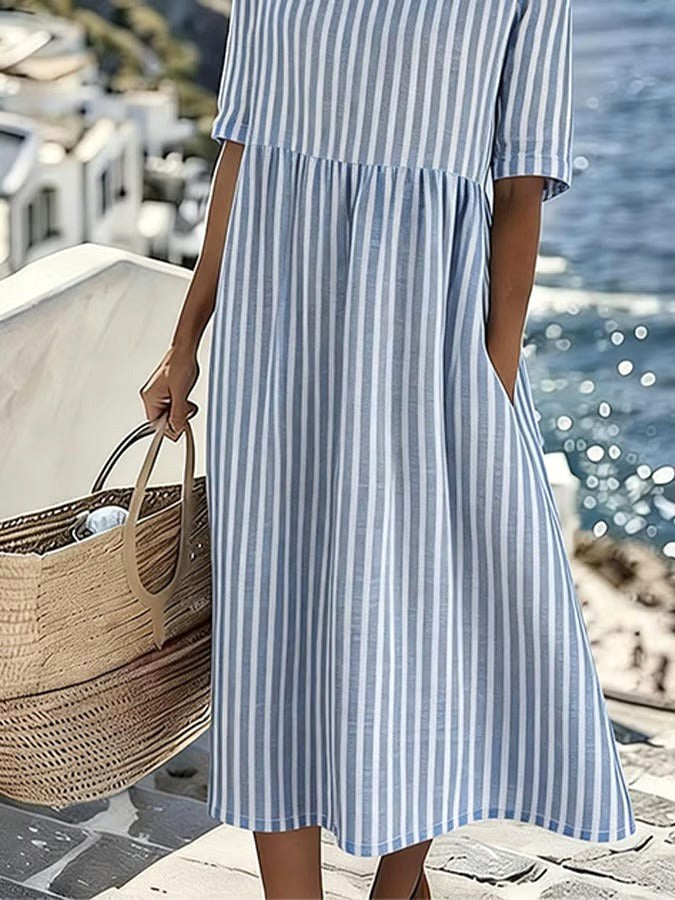 Tahlia | Women's Striped Midi Dress, Relaxed Flowing Summer Dress | The Shrader Sisters