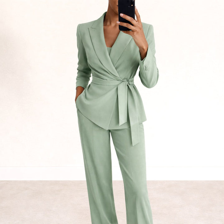 Tahlia | Women's Tailored Tie-Waist Blazer Suit, Two-Piece Set | The Shrader Sisters | Green