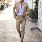 Tamara | Men's Linen Two-Piece Suit, Slim Fit Blazer Suit | The Shrader Sisters | Caqui