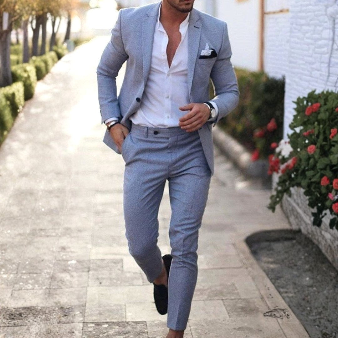 Tamara | Men's Linen Two-Piece Suit, Slim Fit Blazer Suit | The Shrader Sisters | Azul claro