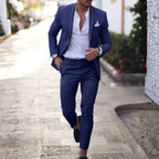 Tamara | Men's Linen Two-Piece Suit, Slim Fit Blazer Suit | The Shrader Sisters | Azul oscuro