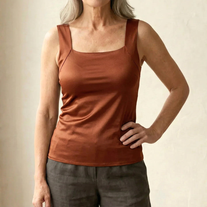 Tameka | Women's Built-In Comfort Bra Top, Soft-Touch Casual Top | The Shrader Sisters