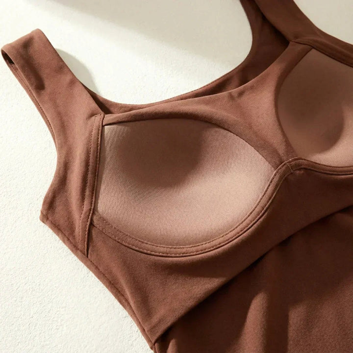 Tameka | Women's Built-In Comfort Bra Top, Soft-Touch Casual Top | The Shrader Sisters | Taupe