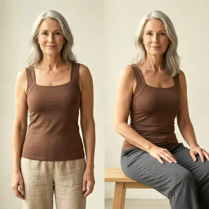Tameka | Women's Built-In Comfort Bra Top, Soft-Touch Casual Top | The Shrader Sisters | Olive Green