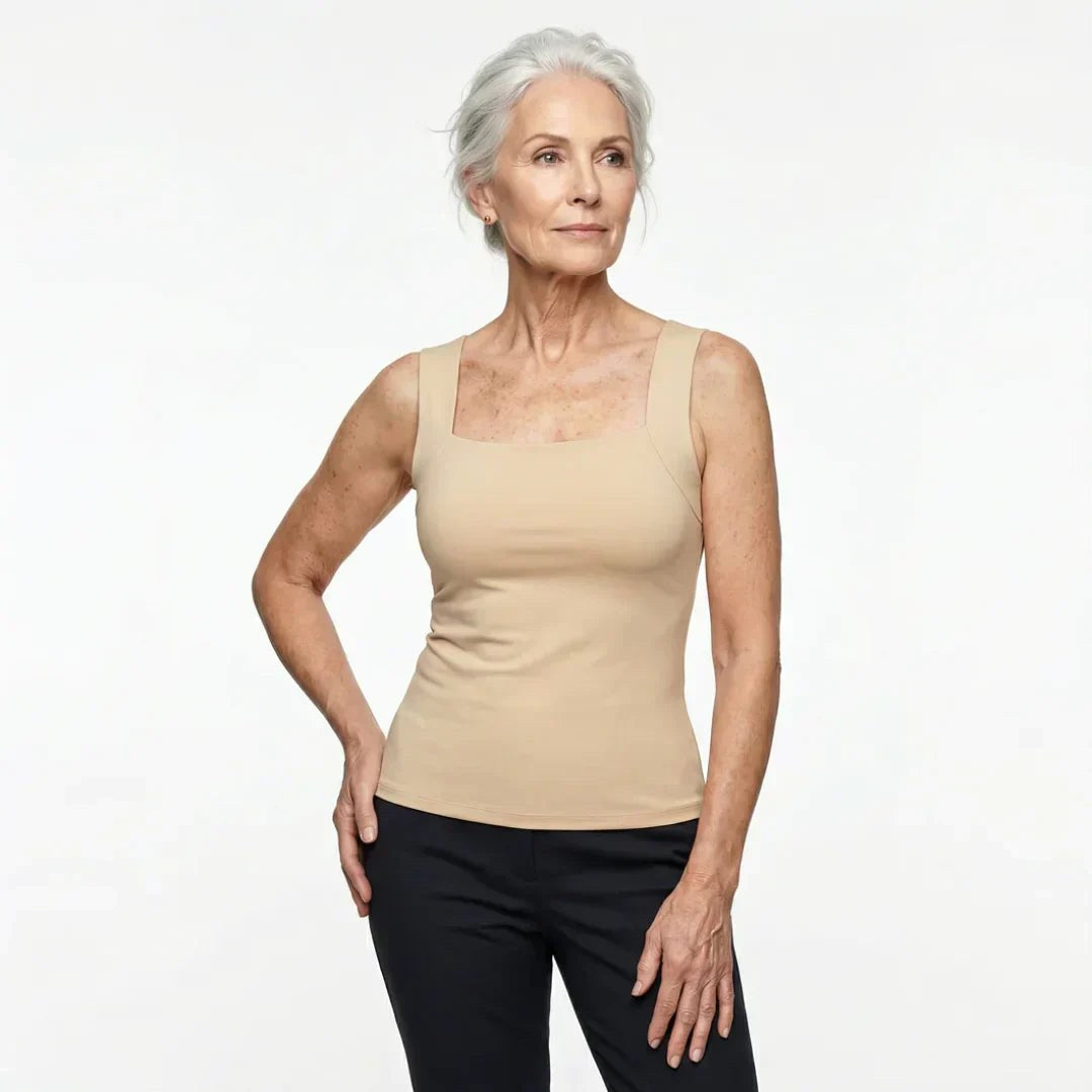 Tameka | Women's Built-In Comfort Bra Top, Soft-Touch Casual Top | The Shrader Sisters | Burgundy