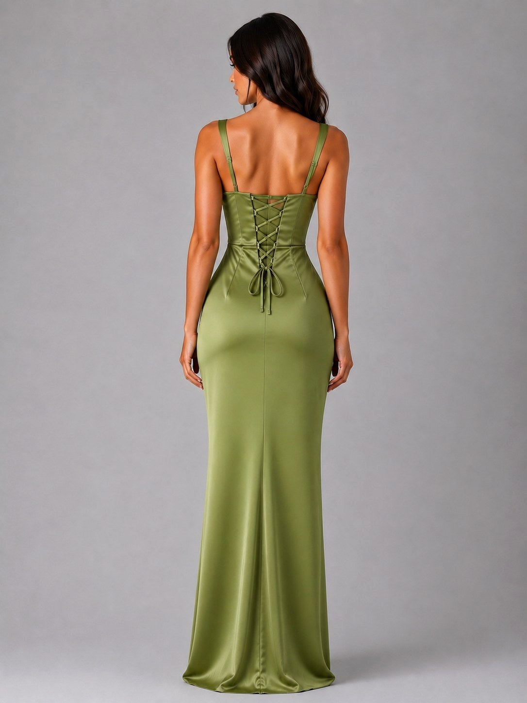 Tanya | Women's Satin Maxi Dress with Ruched Waist, Sculpted Evening Dress | The Shrader Sisters | Navy Blue