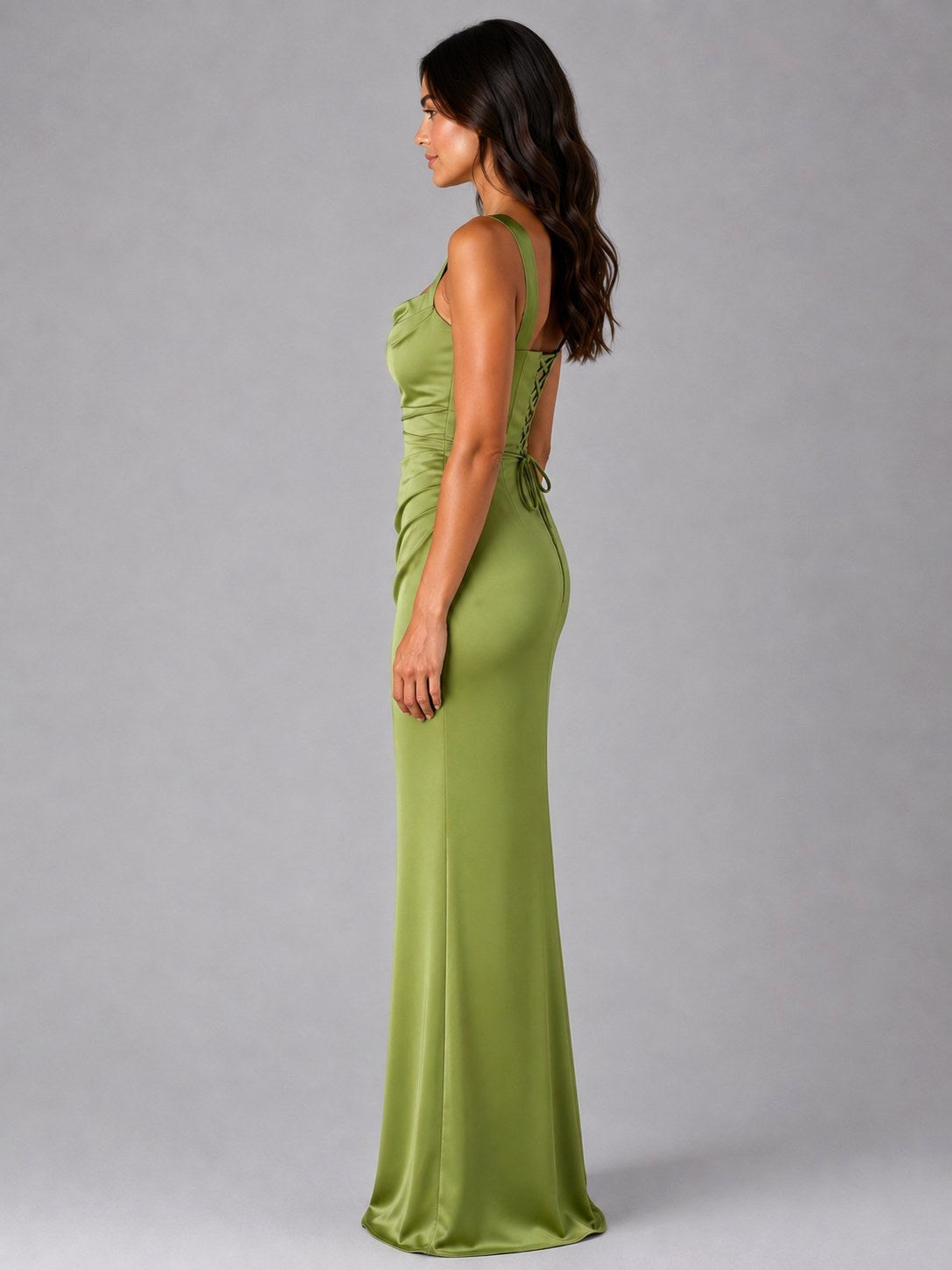 Tanya | Women's Satin Maxi Dress with Ruched Waist, Sculpted Evening Dress | The Shrader Sisters | Black