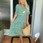 Tayla | Women's Relaxed Tiered Midi Dress, Flowing Midi Dress | The Shrader Sisters | Green