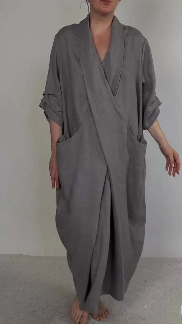 Taylor | Women's Minimalist V-Neck Dress With Pocket - Gray
