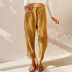 Teagan | Women's High-Waist Corduroy Trousers with Pleats, Wide-Leg Trousers | The Shrader Sisters | Khaki