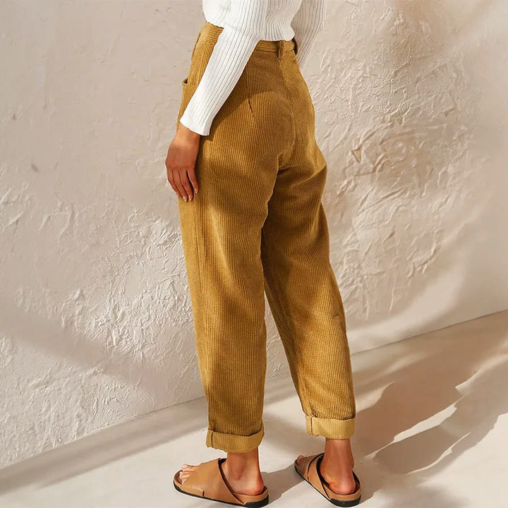 Teagan | Women's High-Waist Corduroy Trousers with Pleats, Wide-Leg Trousers | The Shrader Sisters | Brown