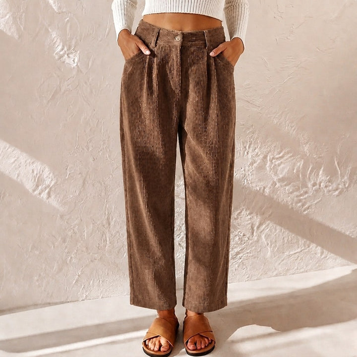 Teagan | Women's High-Waist Corduroy Trousers with Pleats, Wide-Leg Trousers | The Shrader Sisters | Black
