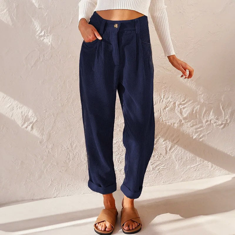 Teagan | Women's High-Waist Corduroy Trousers with Pleats, Wide-Leg Trousers | The Shrader Sisters