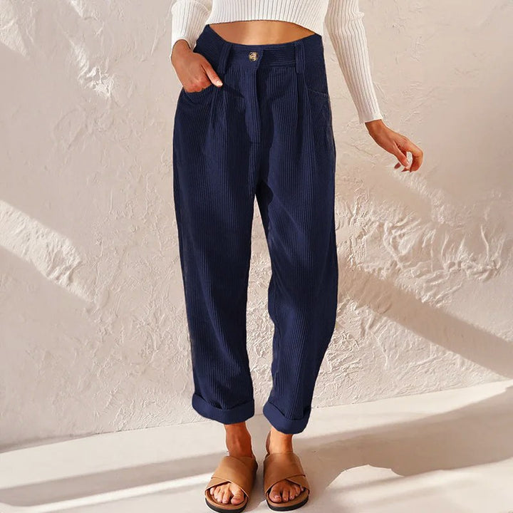 Teagan | Women's High-Waist Corduroy Trousers with Pleats, Wide-Leg Trousers | The Shrader Sisters