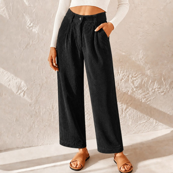 Teagan | Women's High-Waist Corduroy Trousers with Pleats, Wide-Leg Trousers | The Shrader Sisters